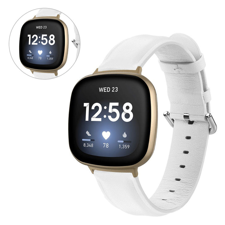 Eminent Fitbit Versa 3 / Fitbit Sense Ægte læder Rem - Hvid#serie_2