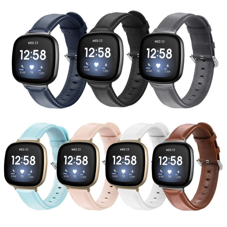 Eminent Fitbit Versa 3 / Fitbit Sense Ægte læder Rem - Blå#serie_7