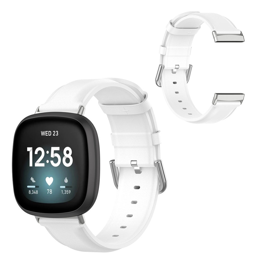 Vildt hårdfør Fitbit Versa 3 / Fitbit Sense Ægte læder Rem - Hvid#serie_2
