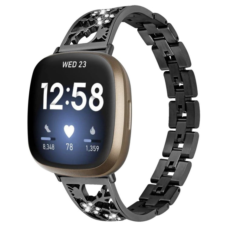 Smuk Fitbit Versa 3 / Fitbit Sense Metal og Rhinsten Rem - Sort#serie_1
