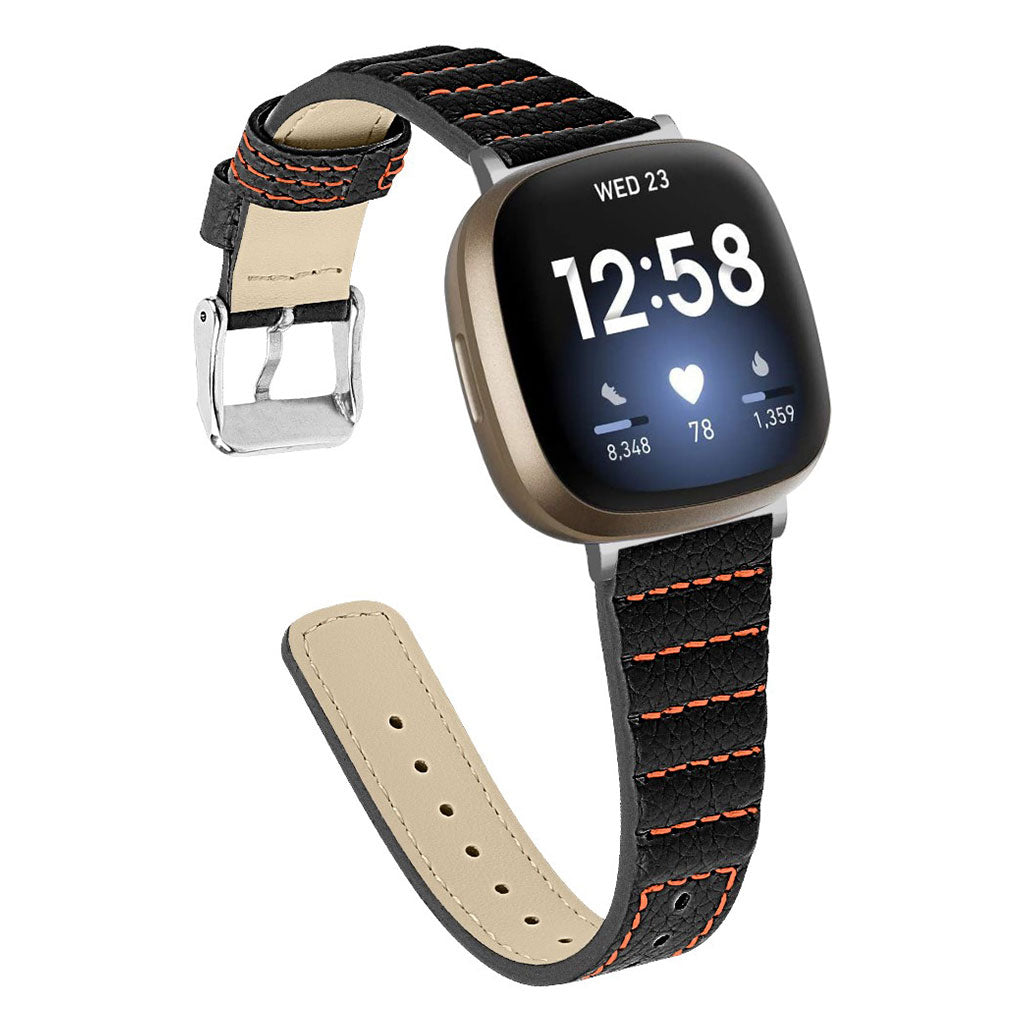 Meget flot Fitbit Versa 3 / Fitbit Sense รgte lรฆder Rem - Sort#serie_1
