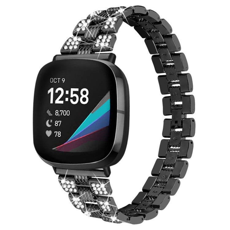 Godt Fitbit Versa 3 / Fitbit Sense Metal og Rhinsten Rem - Sort#serie_1