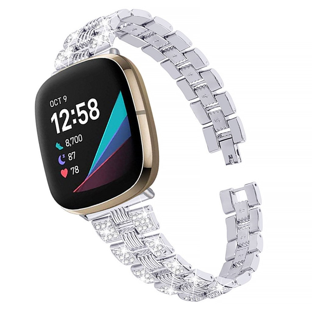 Godt Fitbit Versa 3 / Fitbit Sense Metal og Rhinsten Rem - Sølv#serie_2