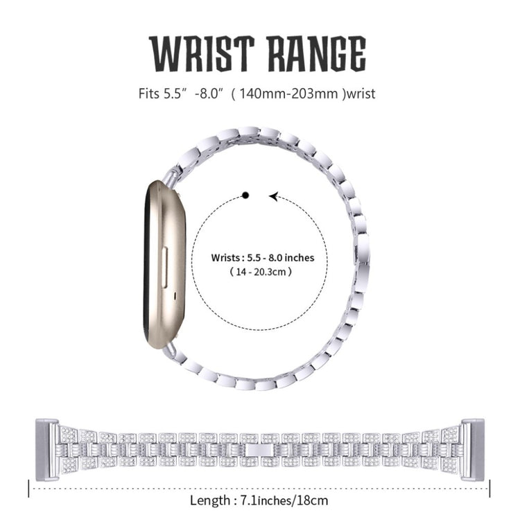 Godt Fitbit Versa 3 / Fitbit Sense Metal og Rhinsten Rem - Sølv#serie_2