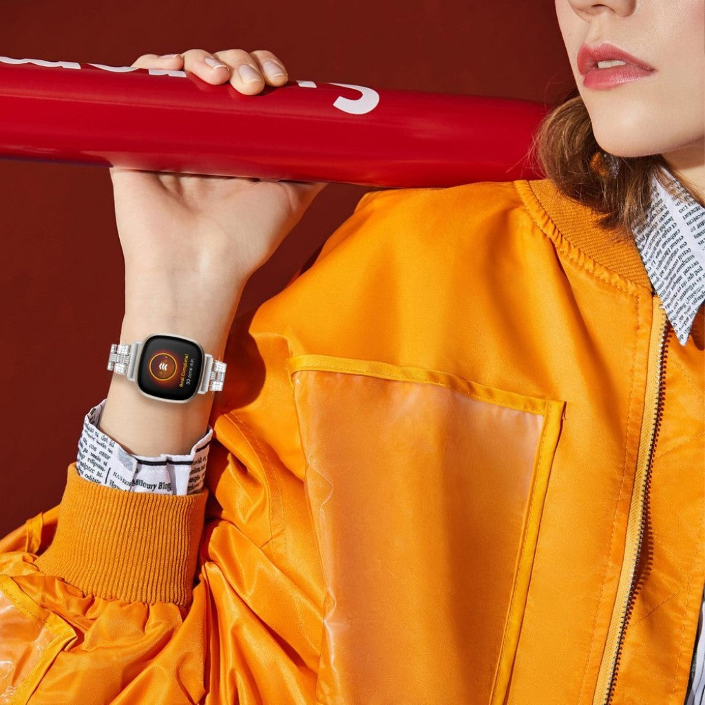 Godt Fitbit Versa 3 / Fitbit Sense Metal og Rhinsten Rem - Sølv#serie_2