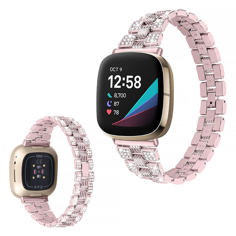 Godt Fitbit Versa 3 / Fitbit Sense Metal og Rhinsten Rem - Pink#serie_4