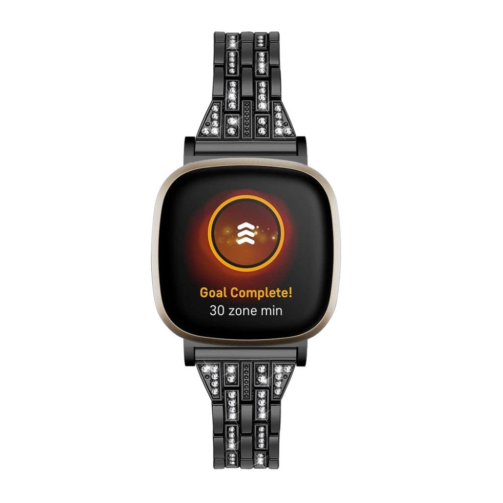 Kønt Fitbit Versa 3 / Fitbit Sense Metal og Rhinsten Rem - Sort#serie_1