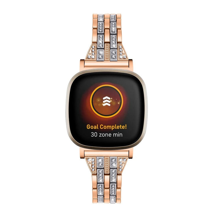 Kønt Fitbit Versa 3 / Fitbit Sense Metal og Rhinsten Rem - Pink#serie_3