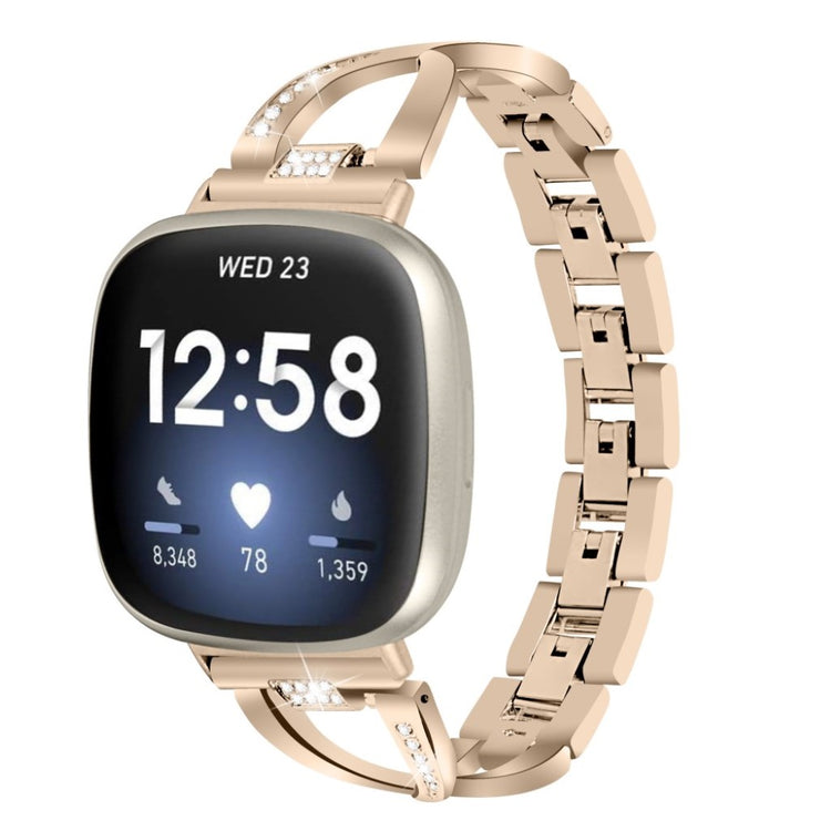 Fint Fitbit Versa 3 / Fitbit Sense Metal og Rhinsten Rem - Guld#serie_3