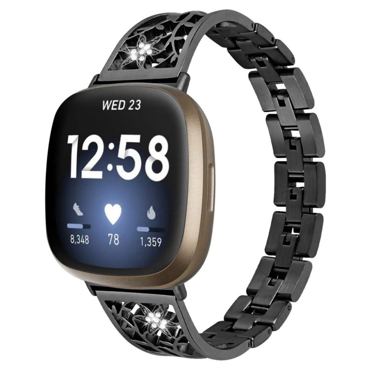 Stilren Fitbit Versa 3 / Fitbit Sense Metal og Rhinsten Rem - Sort#serie_1
