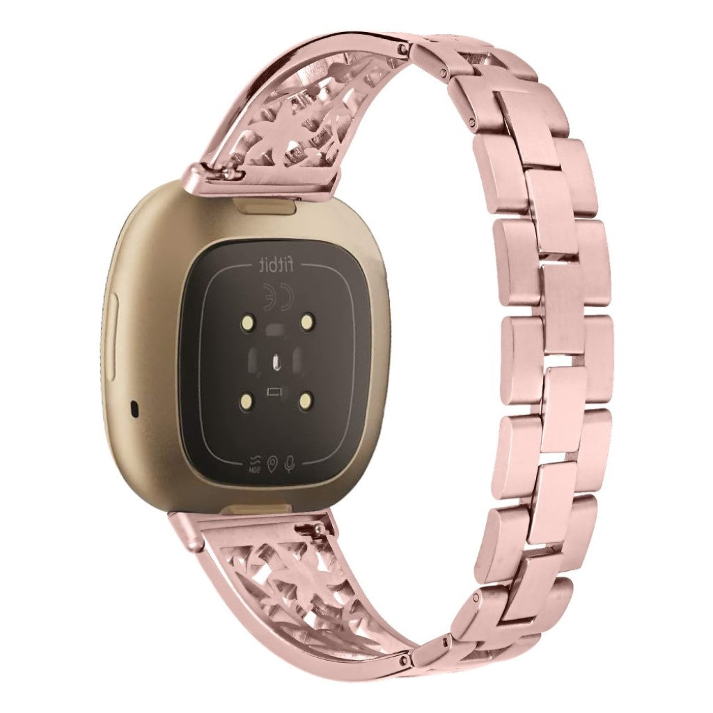Stilren Fitbit Versa 3 / Fitbit Sense Metal og Rhinsten Rem - Pink#serie_2