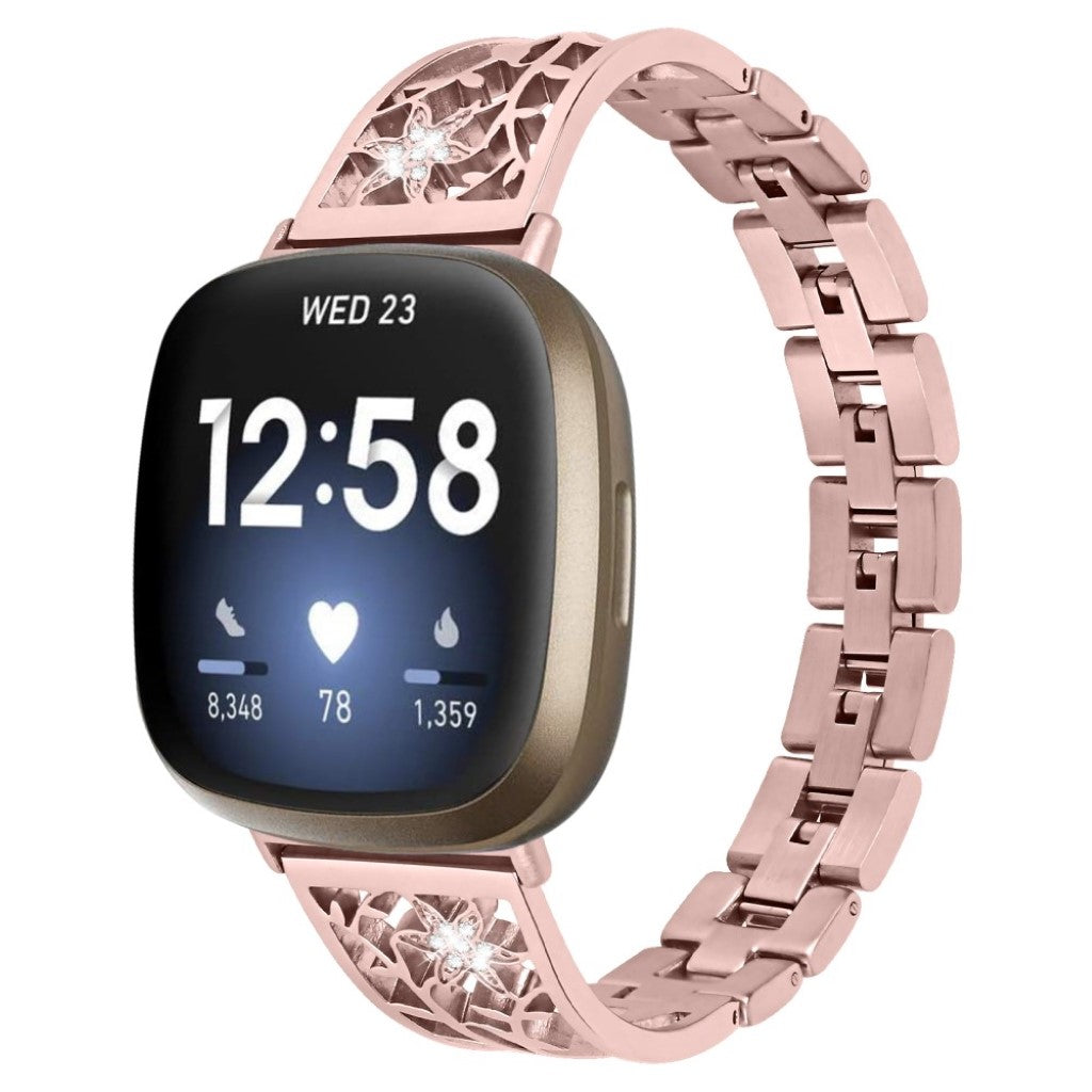 Stilren Fitbit Versa 3 / Fitbit Sense Metal og Rhinsten Rem - Pink#serie_2