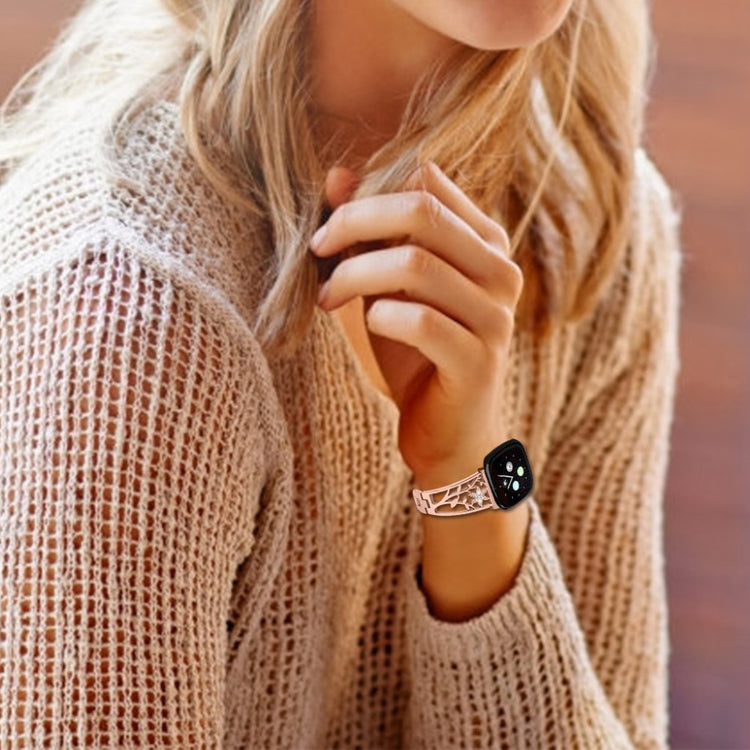 Stilren Fitbit Versa 3 / Fitbit Sense Metal og Rhinsten Rem - Pink#serie_3