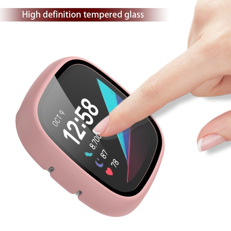 Super Pænt Fitbit Versa 3 Cover med Skærmbeskytter i Plastik og Hærdet Glas - Pink#serie_1