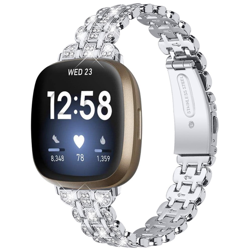Vildt elegant Fitbit Versa 3 Metal og Rhinsten Rem - Sølv#serie_5