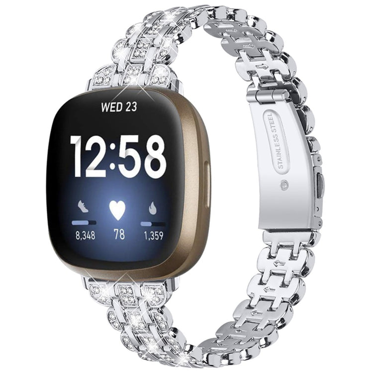Vildt elegant Fitbit Versa 3 Metal og Rhinsten Rem - Sølv#serie_5