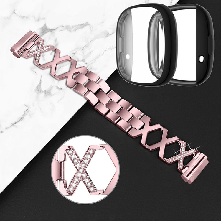 Fitbit Sense / Fitbit Versa 3 Metal Rem med Cover - Pink#serie_3