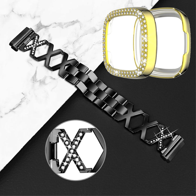 Fitbit Sense / Fitbit Versa 3 Metal Rem med Cover - Sort#serie_2