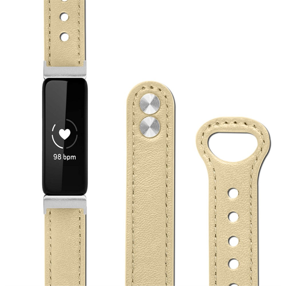 Vildt pænt Fitbit Inspire 2 / Fitbit Ace 2 Ægte læder Urrem - Beige#serie_5