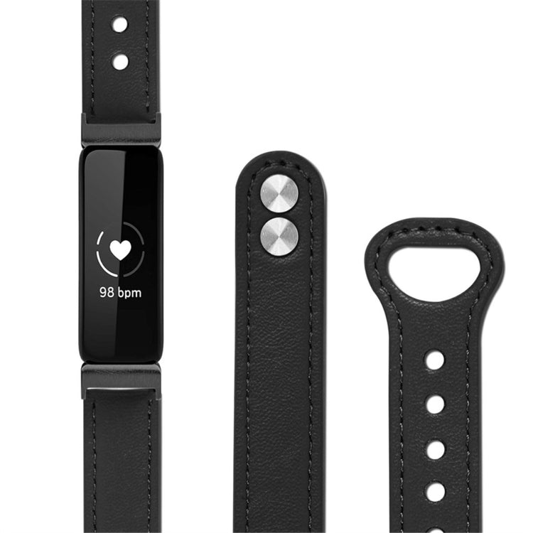 Fantastisk Fitbit Inspire 2 / Fitbit Ace 2 Ægte læder Urrem - Sort#serie_2
