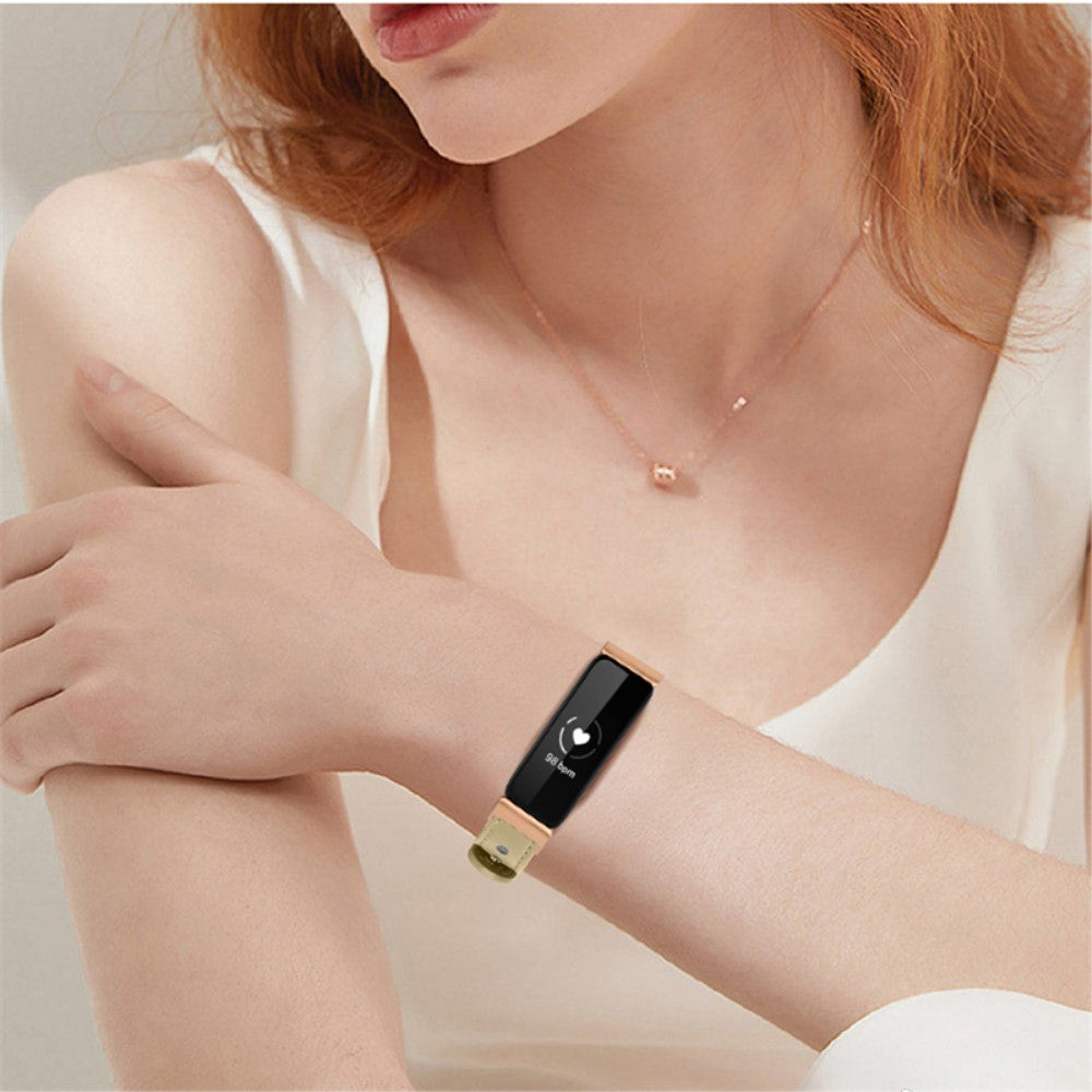 Super skøn Fitbit Inspire 2 / Fitbit Ace 2 Ægte læder Urrem - Beige#serie_5