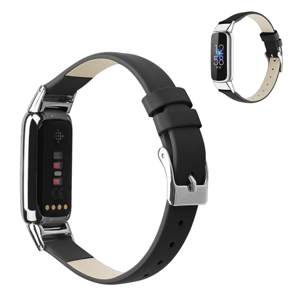 Super hรฅrdfรธr Fitbit Luxe รgte lรฆder Rem - Stรธrrelse: S - Sort#serie_1