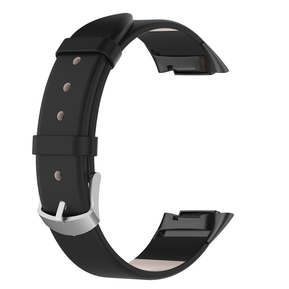Vildt skøn Fitbit Charge 5 Ægte læder Rem - Sort#serie_4
