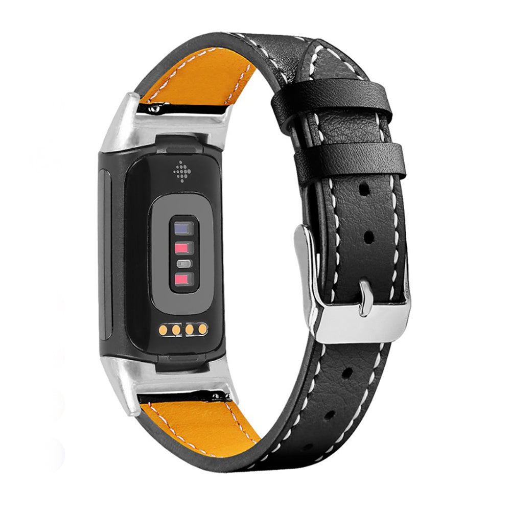 Mega cool Fitbit Charge 5 Ægte læder Rem - Sort#serie_4