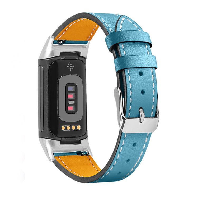 Mega cool Fitbit Charge 5 Ægte læder Rem - Blå#serie_8