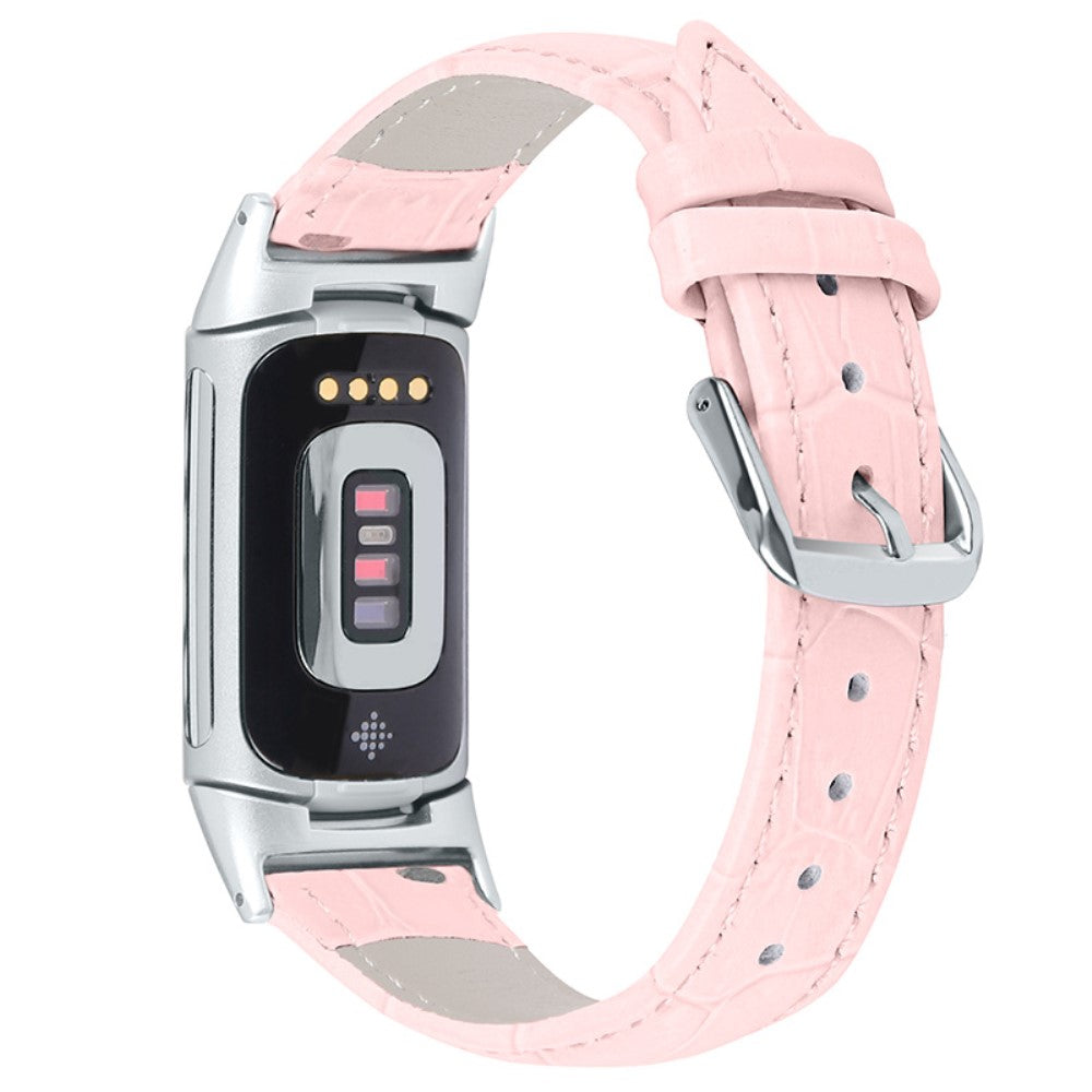 Nydelig Fitbit Charge 5 Ægte læder Rem - Pink#serie_5