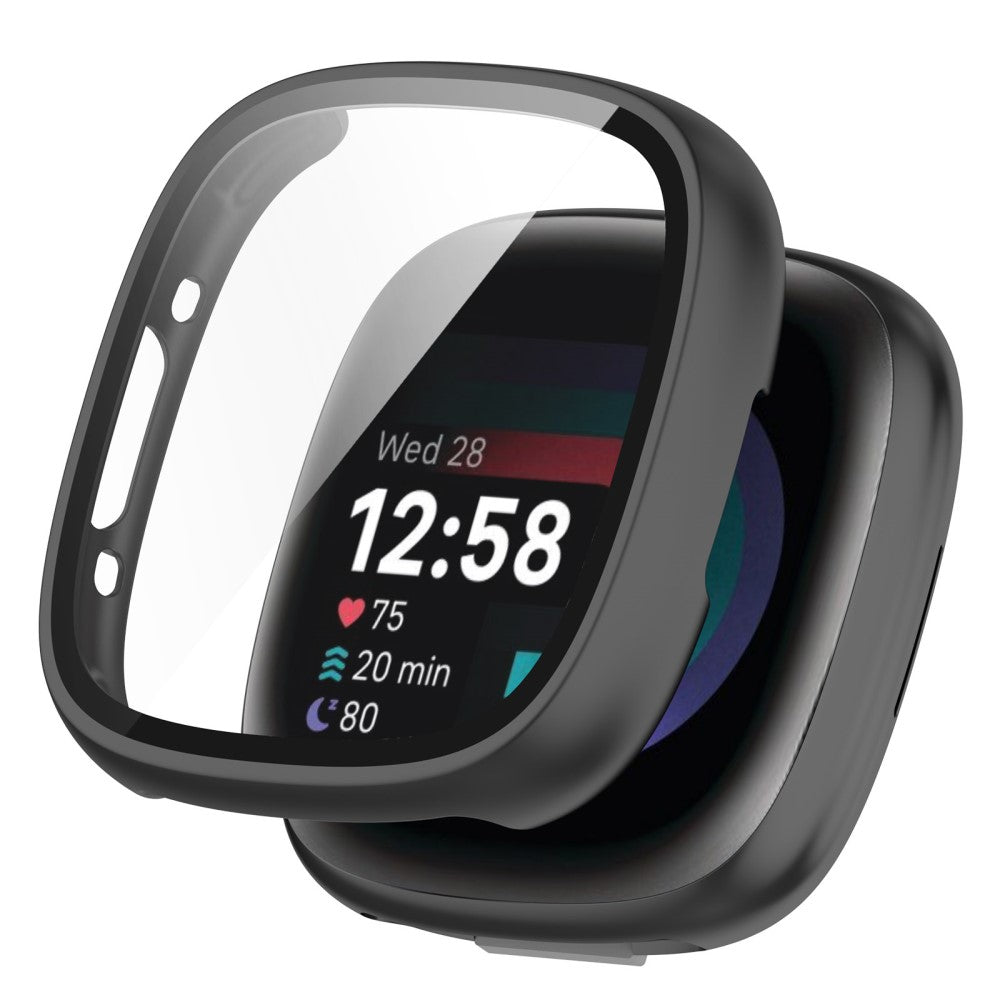 Alle Tiders Fitbit Sense 2 / Fitbit Versa 4 Cover med Skรฆrmbeskytter i Plastik og Hรฆrdet Glas - Sort#serie_1