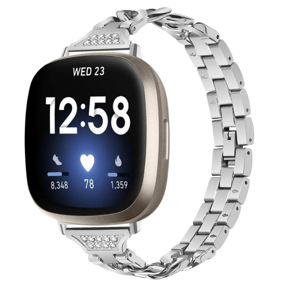 Flot Fitbit Sense 2 / Fitbit Versa 4 Metal og Rhinsten Rem - Sรธlv#serie_045