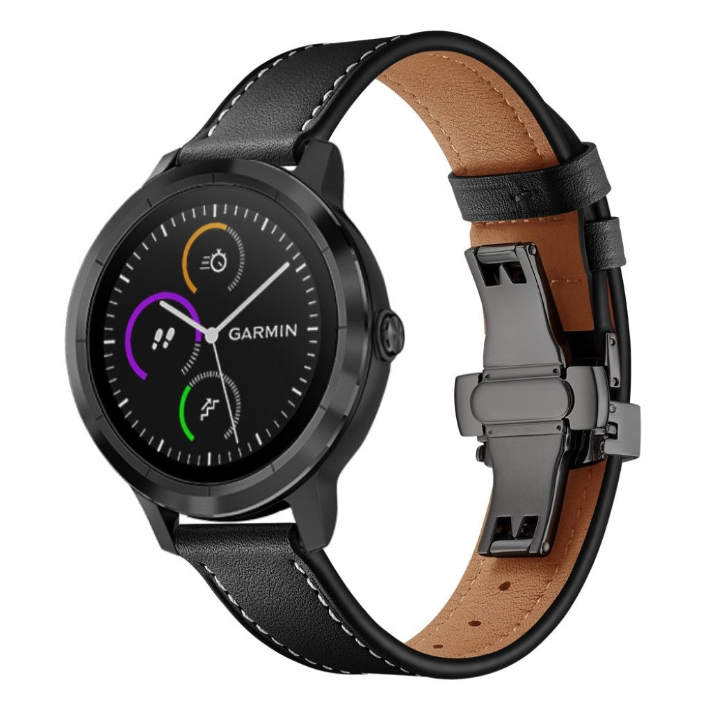 Fed Garmin Vivoactive 3 / Garmin Vivomove HR Ægte læder Rem - Sort#serie_1