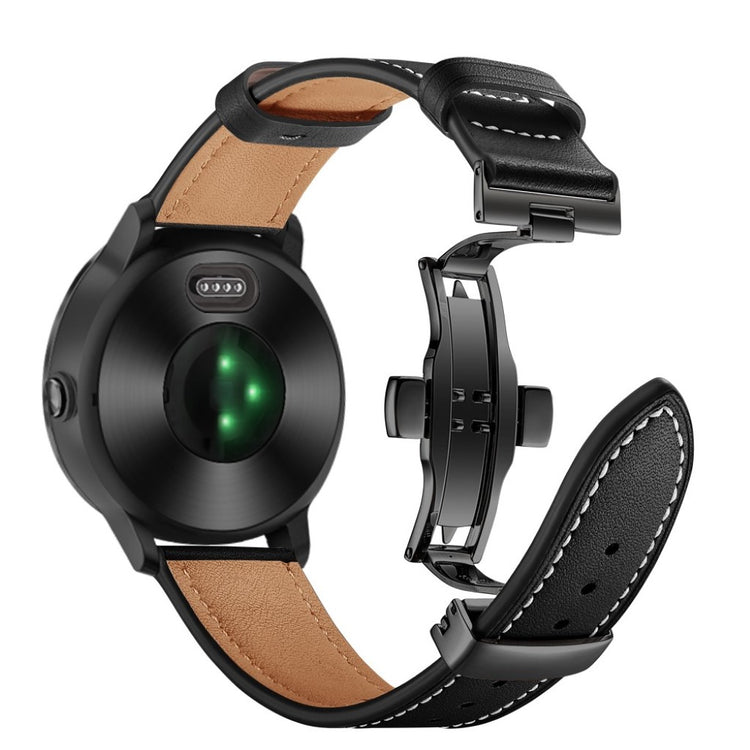 Fed Garmin Vivoactive 3 / Garmin Vivomove HR Ægte læder Rem - Sort#serie_1