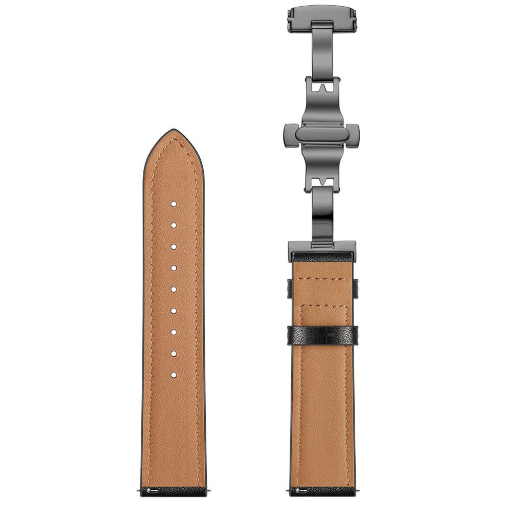 Fed Garmin Vivoactive 3 / Garmin Vivomove HR Ægte læder Rem - Sort#serie_1