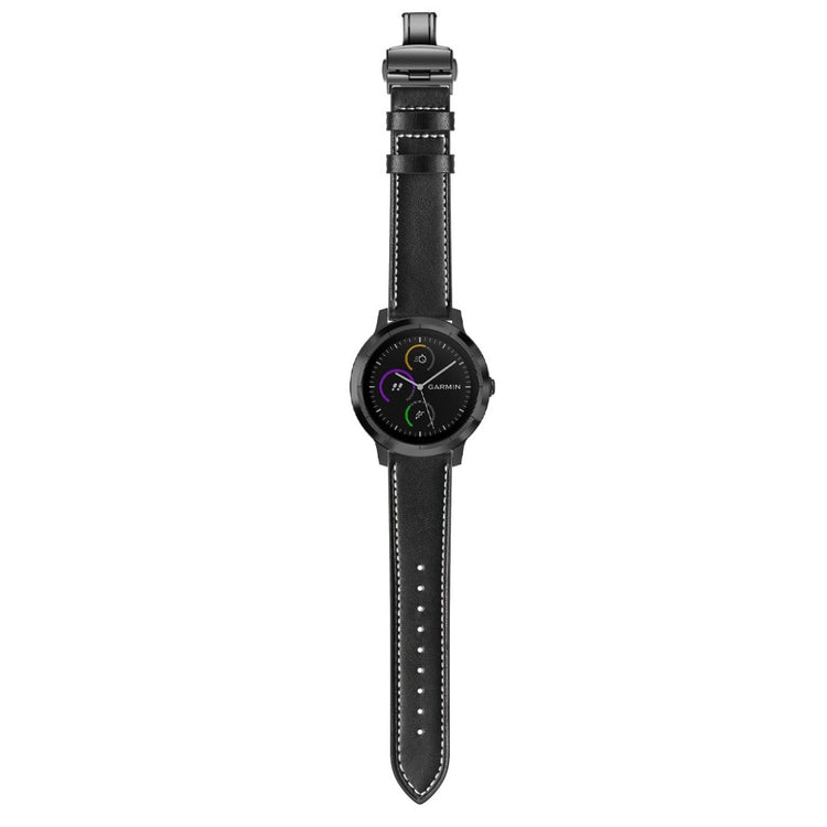Fed Garmin Vivoactive 3 / Garmin Vivomove HR Ægte læder Rem - Sort#serie_1