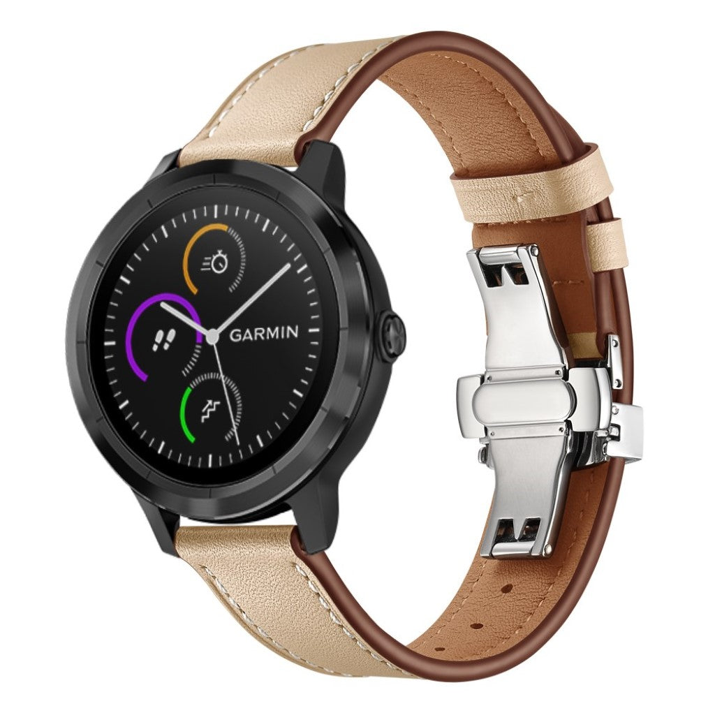 Fed Garmin Vivoactive 3 / Garmin Vivomove HR Ægte læder Rem - Beige#serie_9