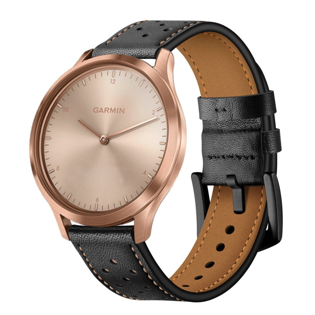 Fed Garmin Vivoactive 3 / Garmin Vivomove HR Ægte læder Rem - Sort#serie_1