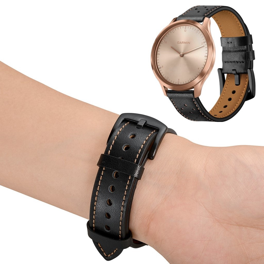 Fed Garmin Vivoactive 3 / Garmin Vivomove HR Ægte læder Rem - Sort#serie_1