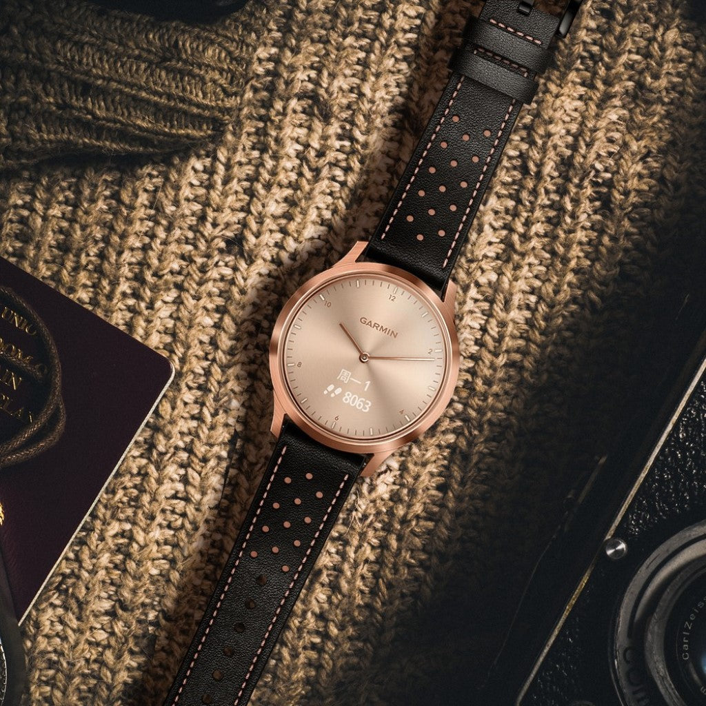 Fed Garmin Vivoactive 3 / Garmin Vivomove HR Ægte læder Rem - Sort#serie_1