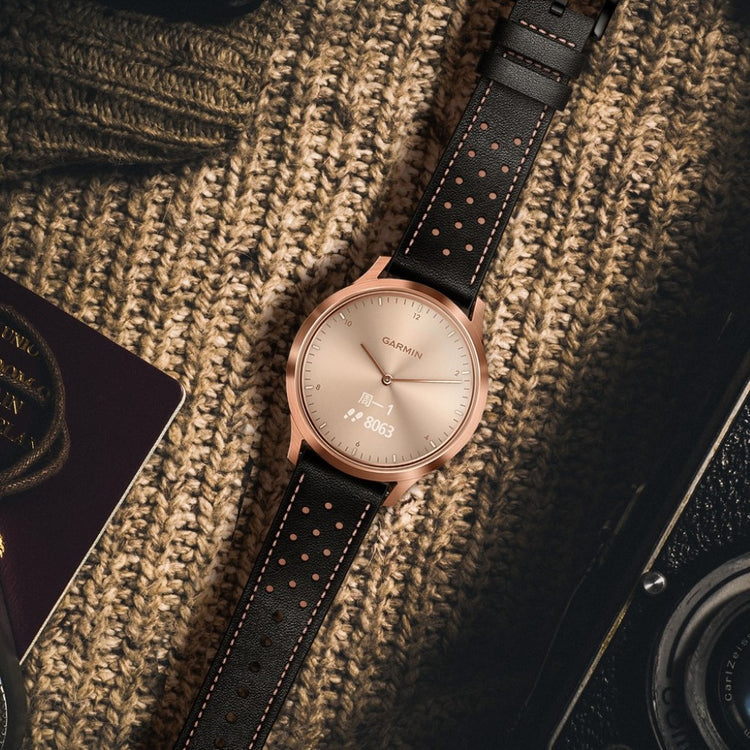 Fed Garmin Vivoactive 3 / Garmin Vivomove HR Ægte læder Rem - Sort#serie_1