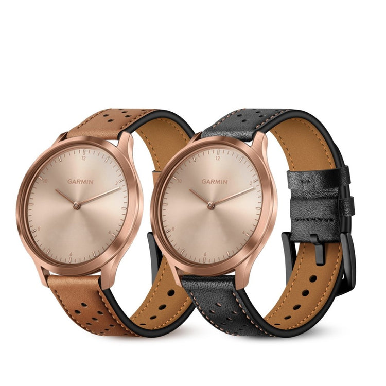 Fed Garmin Vivoactive 3 / Garmin Vivomove HR Ægte læder Rem - Sort#serie_1