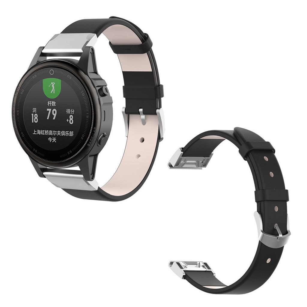 Tidslรธst Garmin Fenix 6S / Garmin Fenix 5S รgte lรฆder Rem - Sort#serie_1