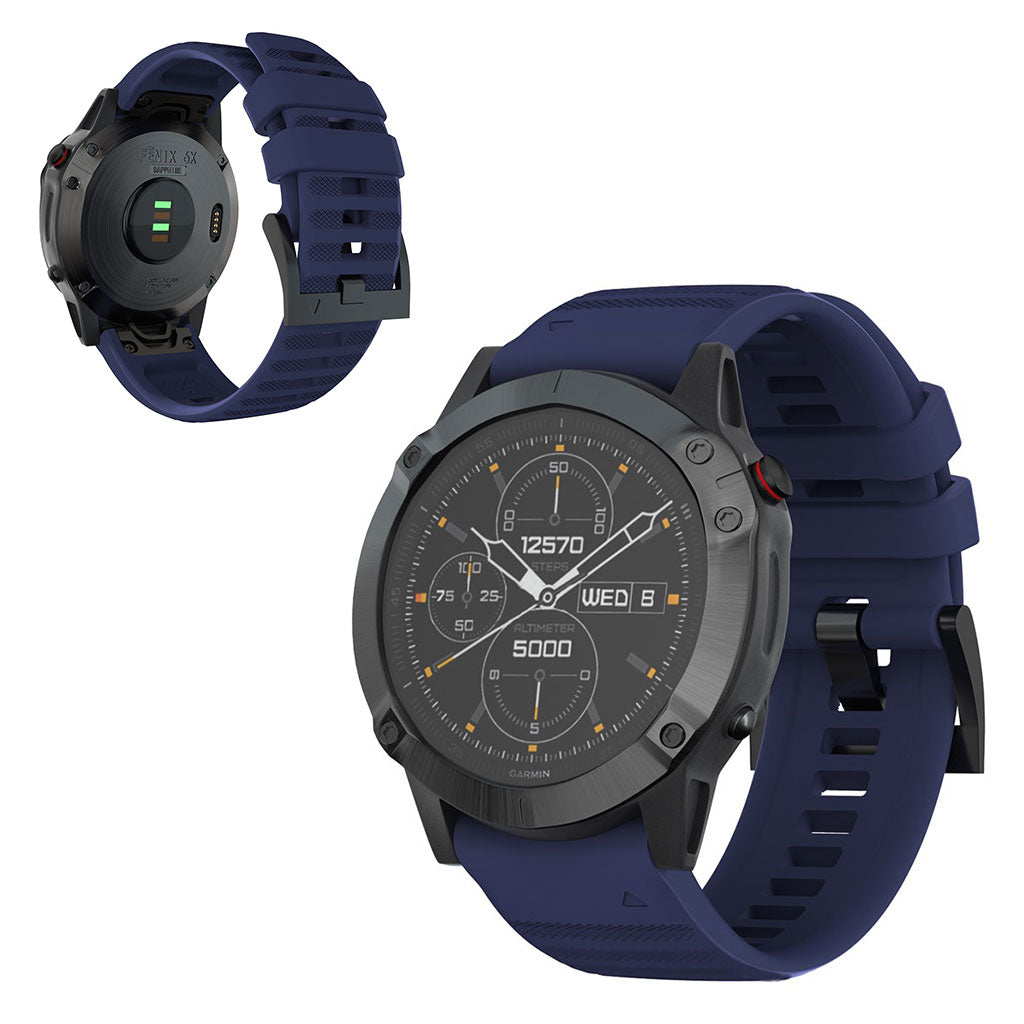 Kønt Garmin Fenix 6X Pro / Garmin Fenix 6X Silikone Rem - Blå#serie_10