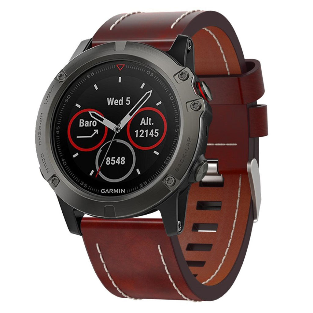 Kรธnt Garmin Fenix 5X / Garmin Tactix Charlie Kunstlรฆder Rem - Brun#serie_025