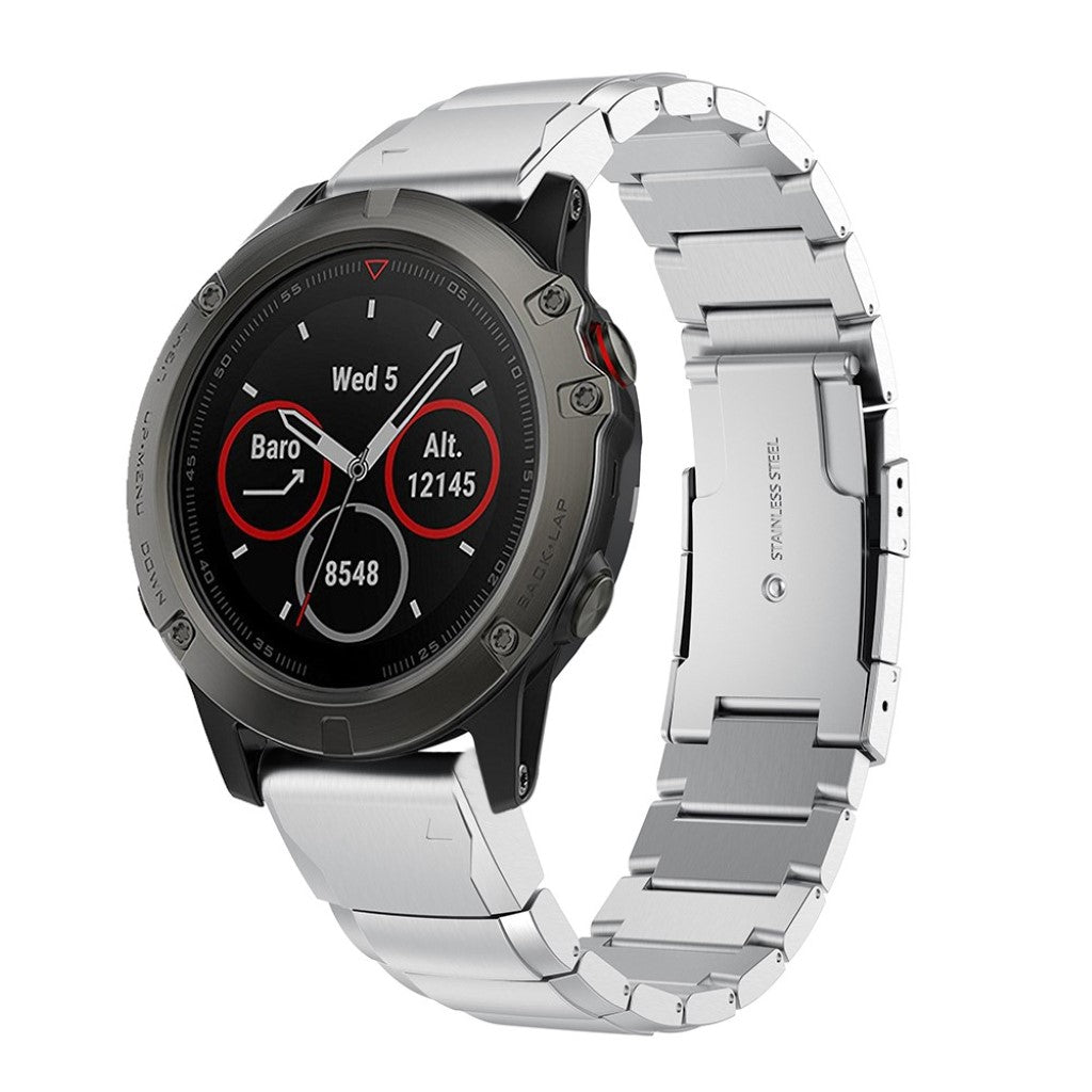 Smuk Garmin Fenix 5X / Garmin Tactix Charlie Metal Rem - Sølv#serie_4