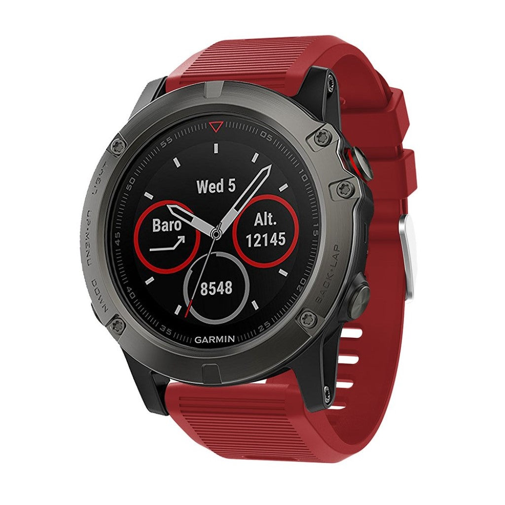 Tidsløst Garmin Fenix 5X Plus Silikone Rem - Rød#serie_11