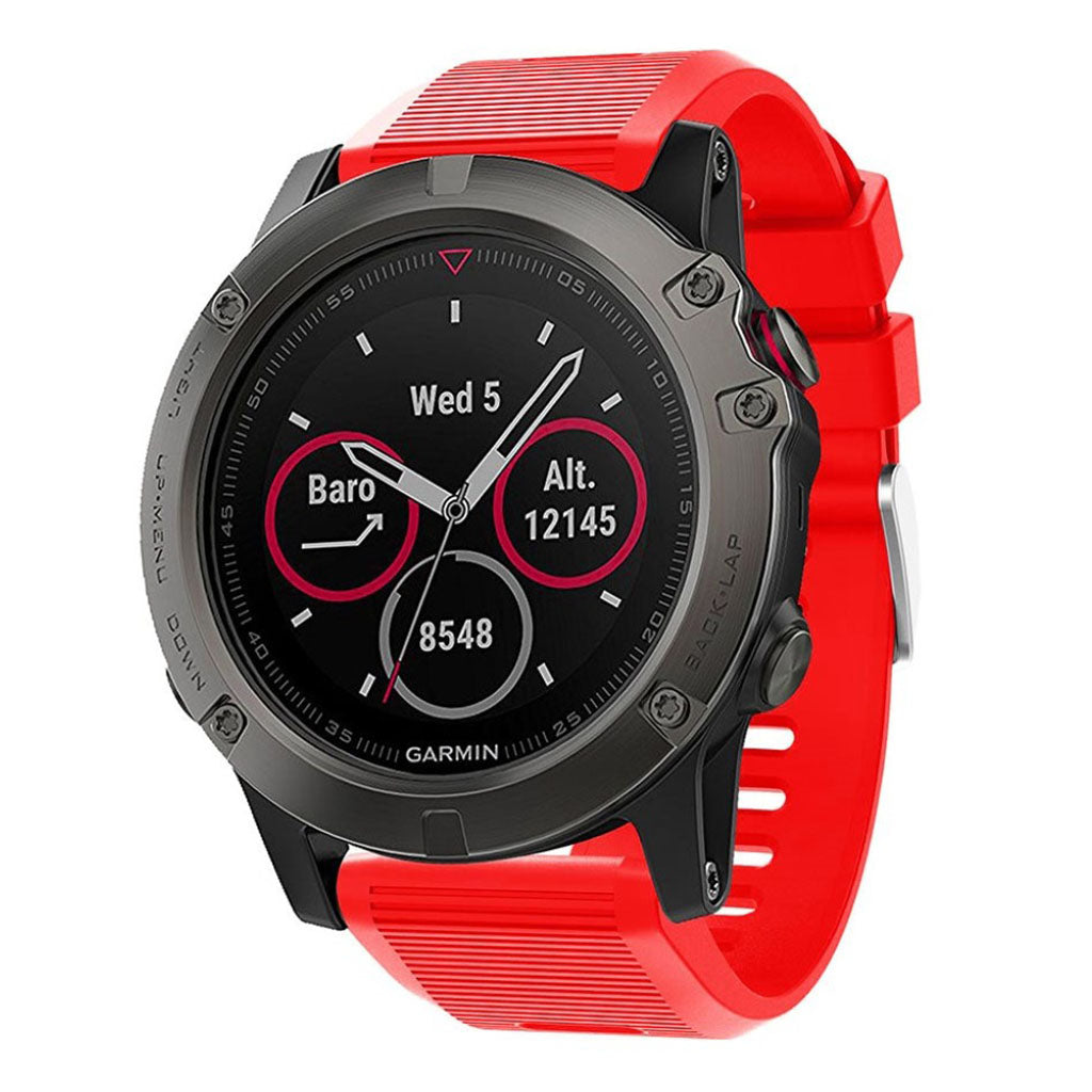 Tidsløst Garmin Fenix 5X Plus Silikone Rem - Rød#serie_5