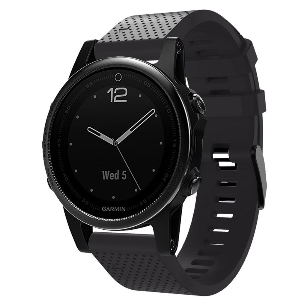 Mega hรฅrdfรธr Garmin Fenix 5S Plus Silikone Rem - Sort#serie_1