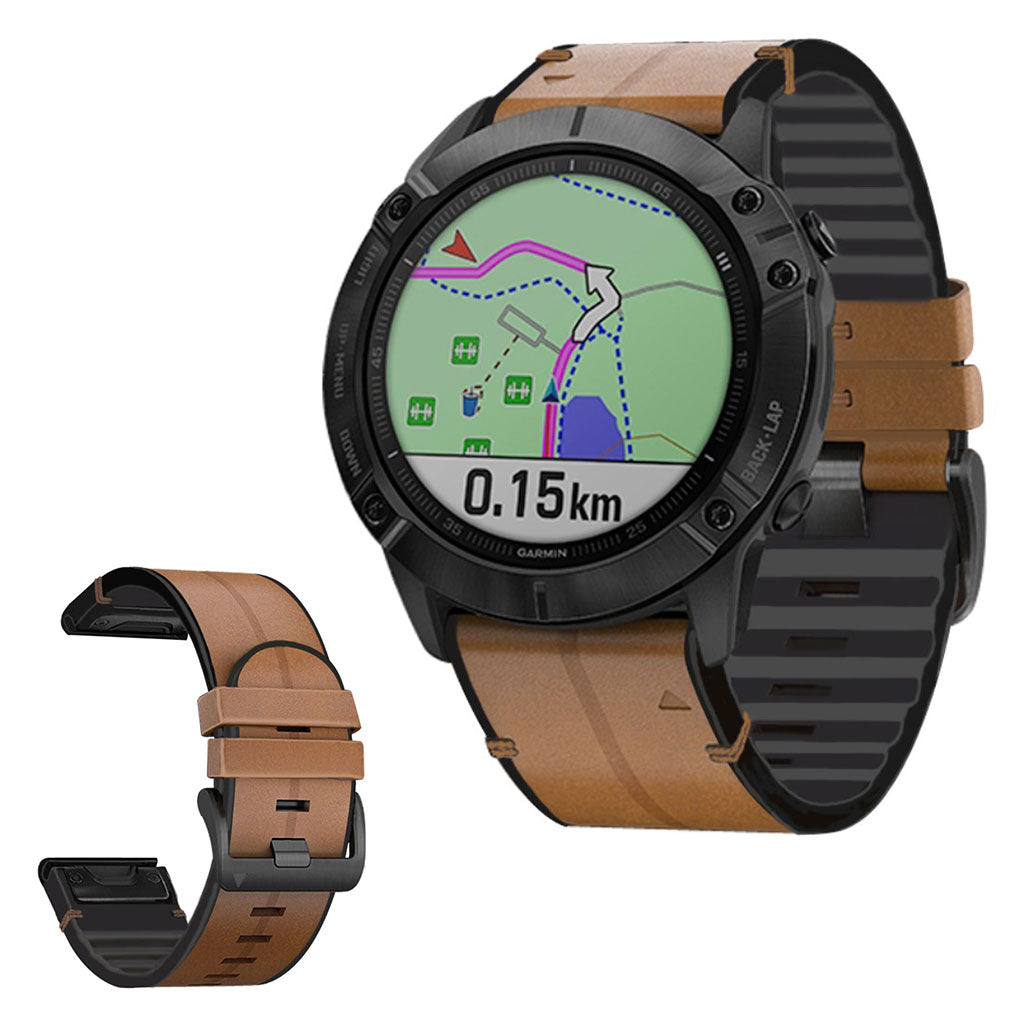 Rigtigt godt Universal Garmin รgte lรฆder og Silikone Rem - Brun#serie_1